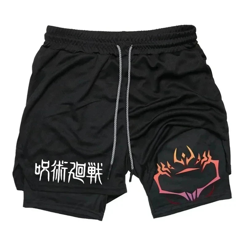 LAMLKKY" Jujutsu Kaisen 2-in-1 Performance Shorts – Premium Anime Gym Compression Shorts