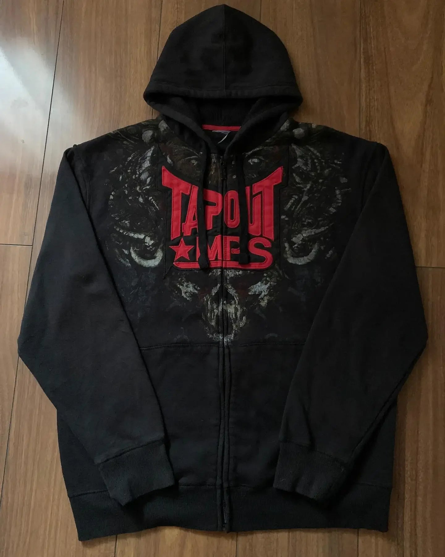 Y2K "Dark Streetwear" Oversized Zip-Up Hoodie – Vintage 90s Gothic Skull Print Sweatshirt