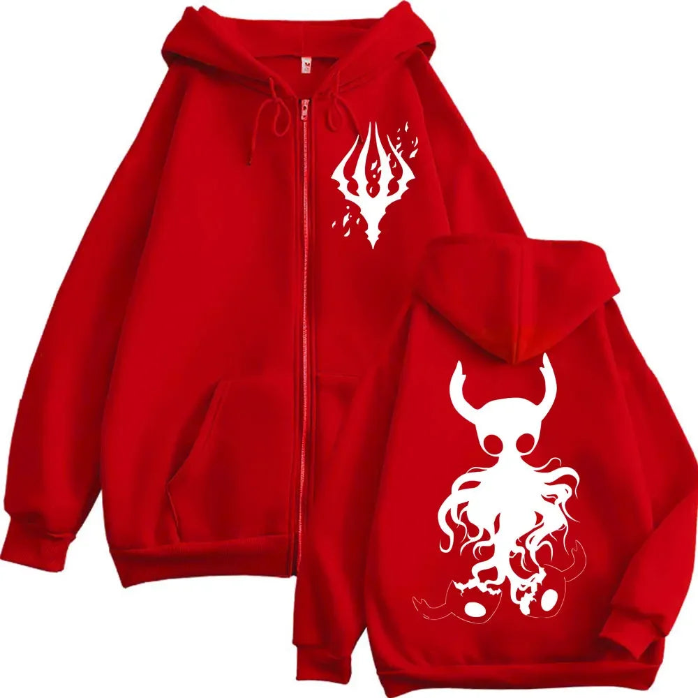 Official Hollow Knight "Knight & Hornet" Zipper Hoodie – Premium Fleece Gothic Sweatshirt