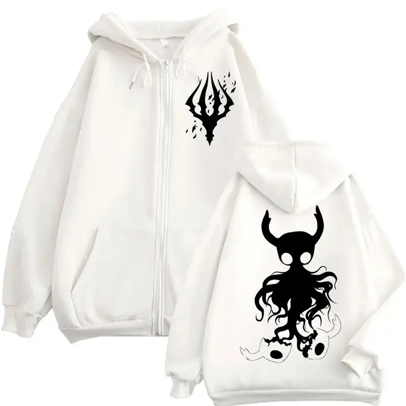 Official Hollow Knight "Knight & Hornet" Zipper Hoodie – Premium Fleece Gothic Sweatshirt