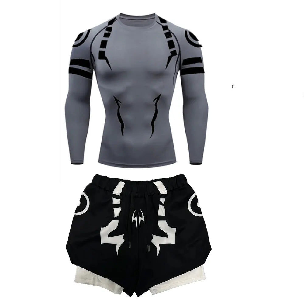 Men's "Jujutsu Kaisen" 3D Compression Set – Premium Gym Shirt & Training Shorts
