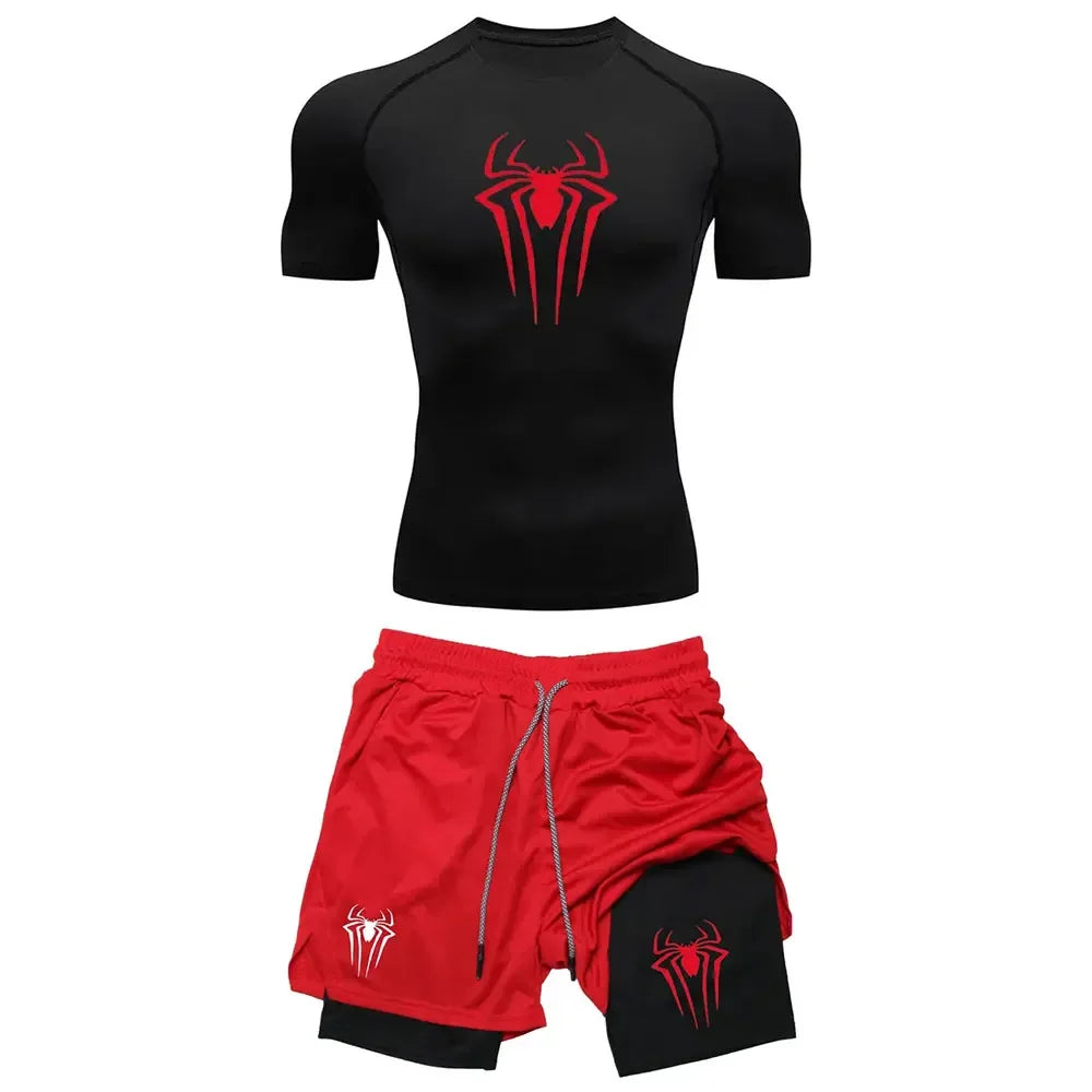 Men's "Spider Web" Y2K Compression Set – Premium Gym T-Shirt & Performance Shorts