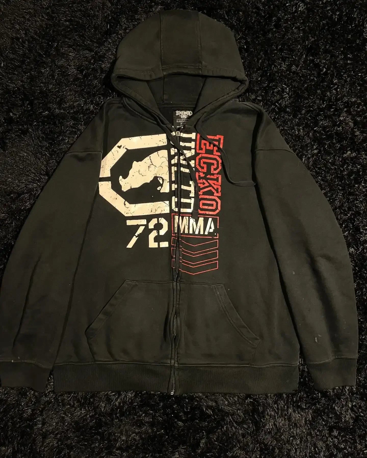 Y2K "Dark Streetwear" Oversized Zip-Up Hoodie – Vintage 90s Gothic Skull Print Sweatshirt