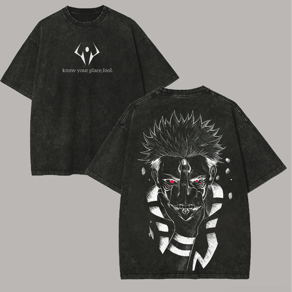 Official Bandai "Ryomen Sukuna" Acid Wash T-Shirt – Premium "Know Your Place" Back Print Tee