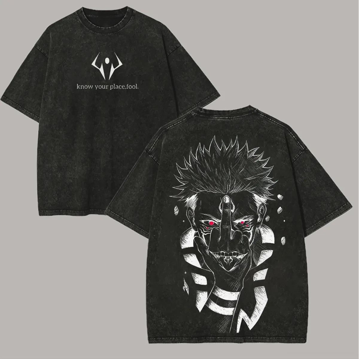Official Bandai "Ryomen Sukuna" Acid Wash T-Shirt – Premium "Know Your Place" Back Print Tee