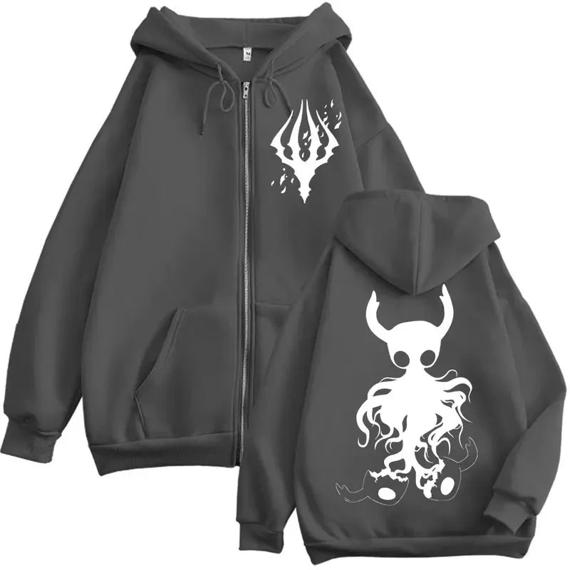Official Hollow Knight "Knight & Hornet" Zipper Hoodie – Premium Fleece Gothic Sweatshirt