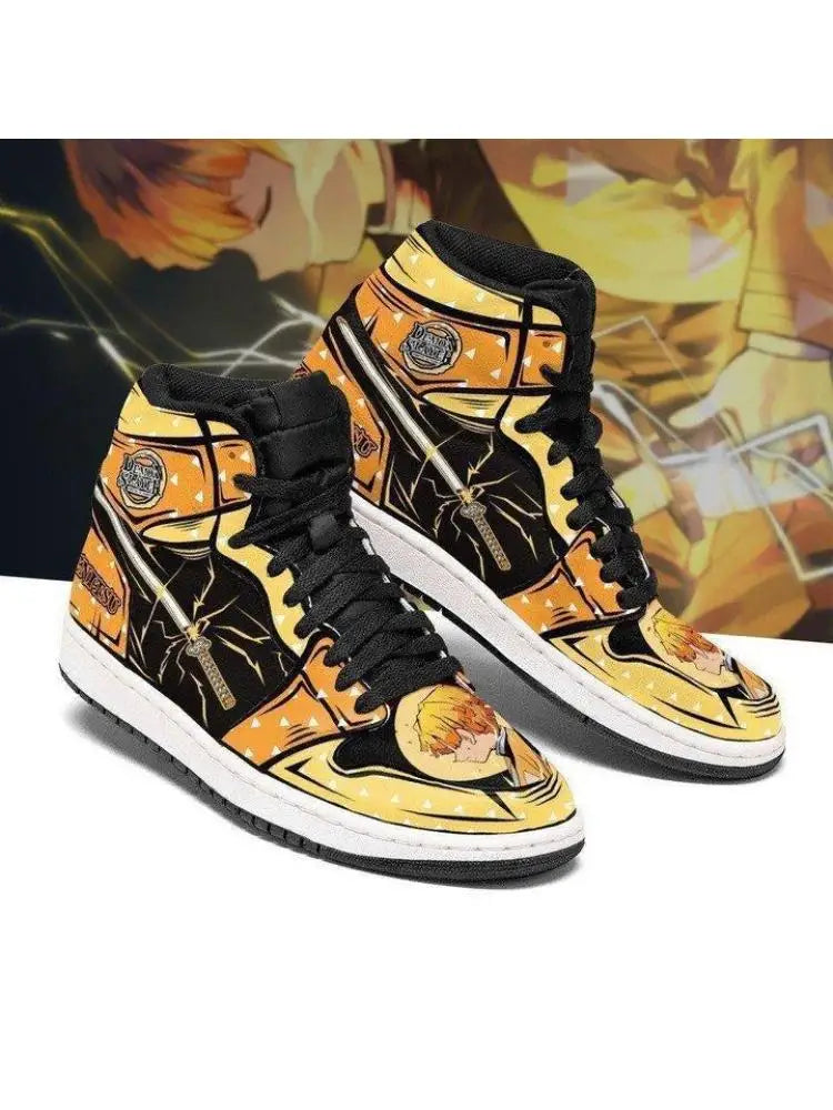 Official Agatsuma Zenitsu Demon Slayer Anime Sneakers – Yellow Triangle Pattern Custom Streetwear