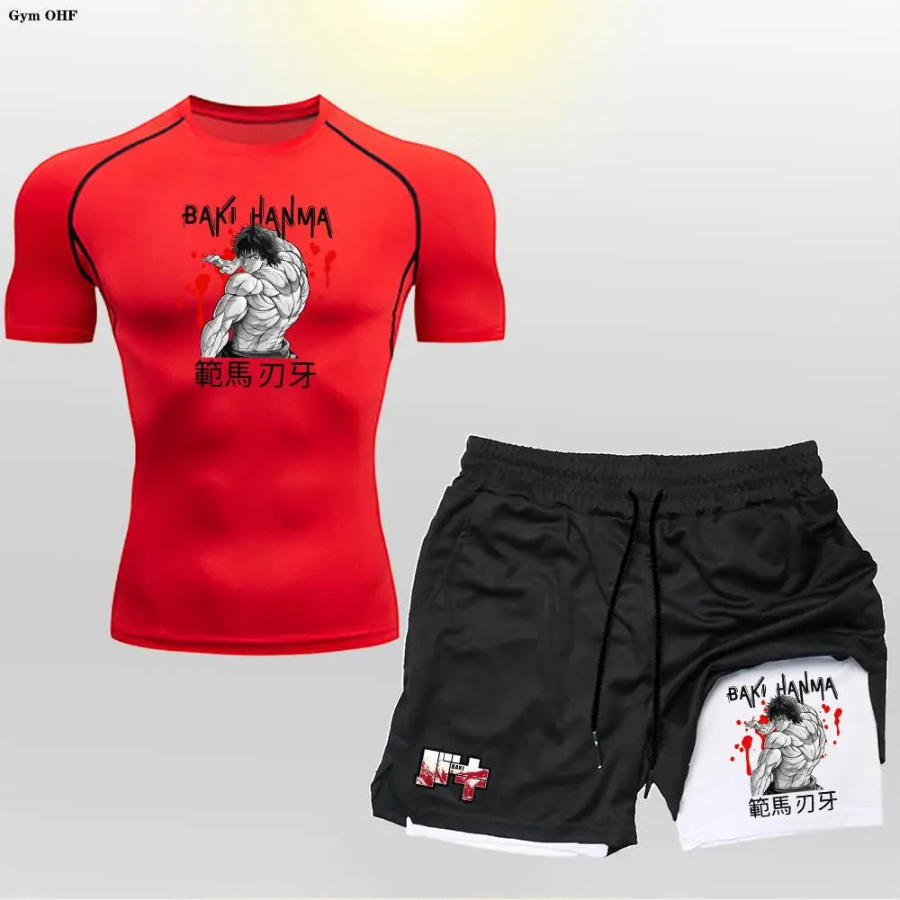 Men's "Baki Hanma: Grappler Edition" Compression Set – 2-in-1 Gym Tee & Shorts
