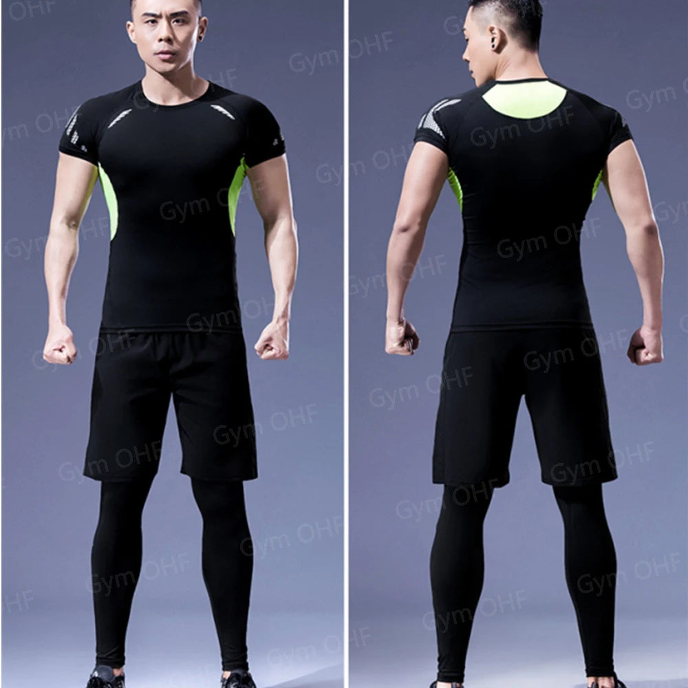 Men's "Heroic Spirit" Anime 2-in-1 Fitness Set – Compression Tee & Double-Deck Shorts