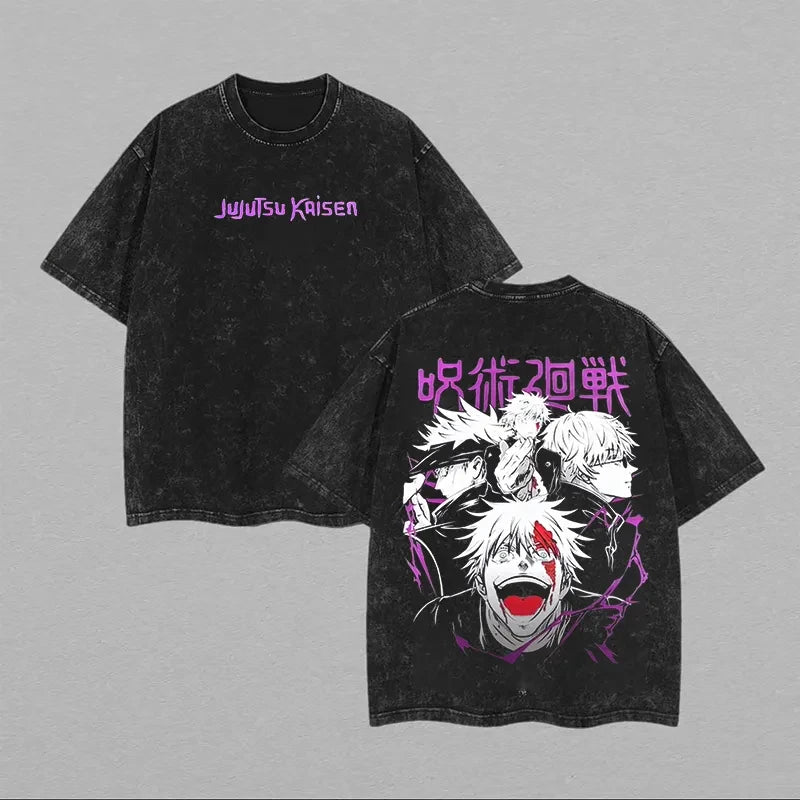 Official Bandai "Gojo Satoru" Acid Wash T-Shirt – Premium Purple Neon Anime Streetwear