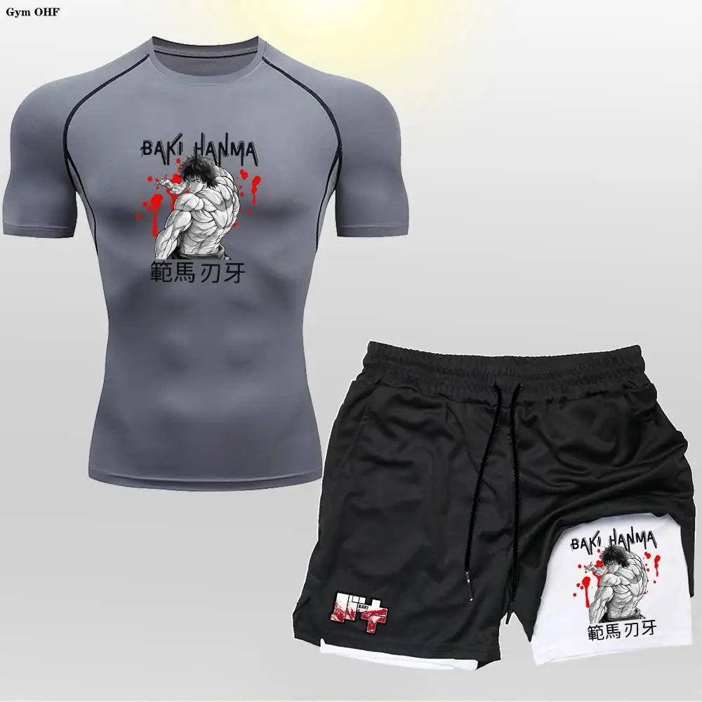 Men's "Baki Hanma: Grappler Edition" Compression Set – 2-in-1 Gym Tee & Shorts