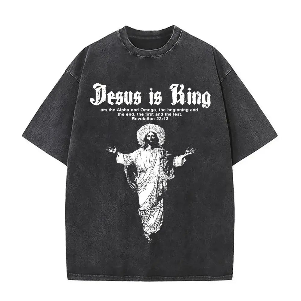 Official "Jesus Is King" Vintage Washed T-Shirt – Premium 100% Cotton Faith Streetwear