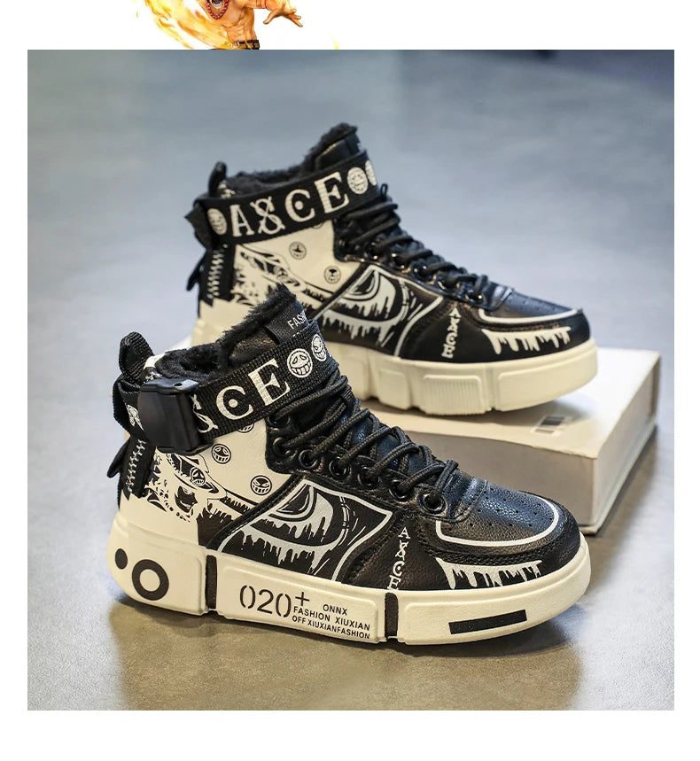 Boys' "Winter Guard" High-Top Sneakers – Waterproof Leather School & Sports Shoes