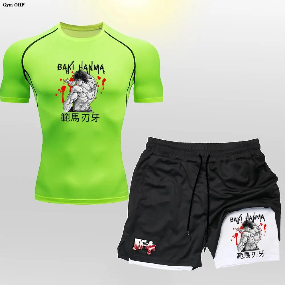 Men's "Baki Hanma: Grappler Edition" Compression Set – 2-in-1 Gym Tee & Shorts