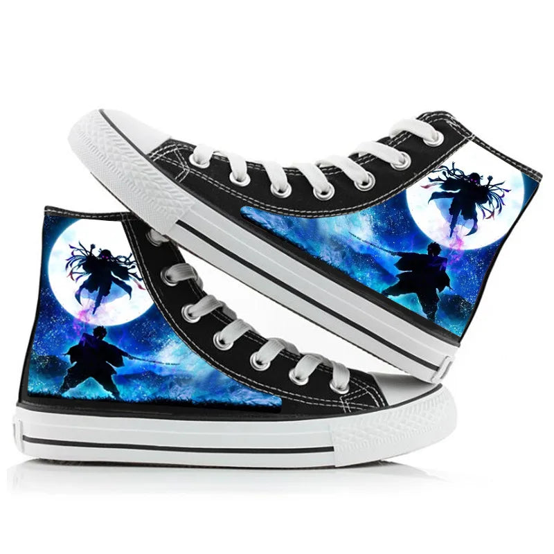 Official Bandai "Demon Slayer" High-Top Canvas Shoes – Tanjirou & Zenitsu Kawaii Edition