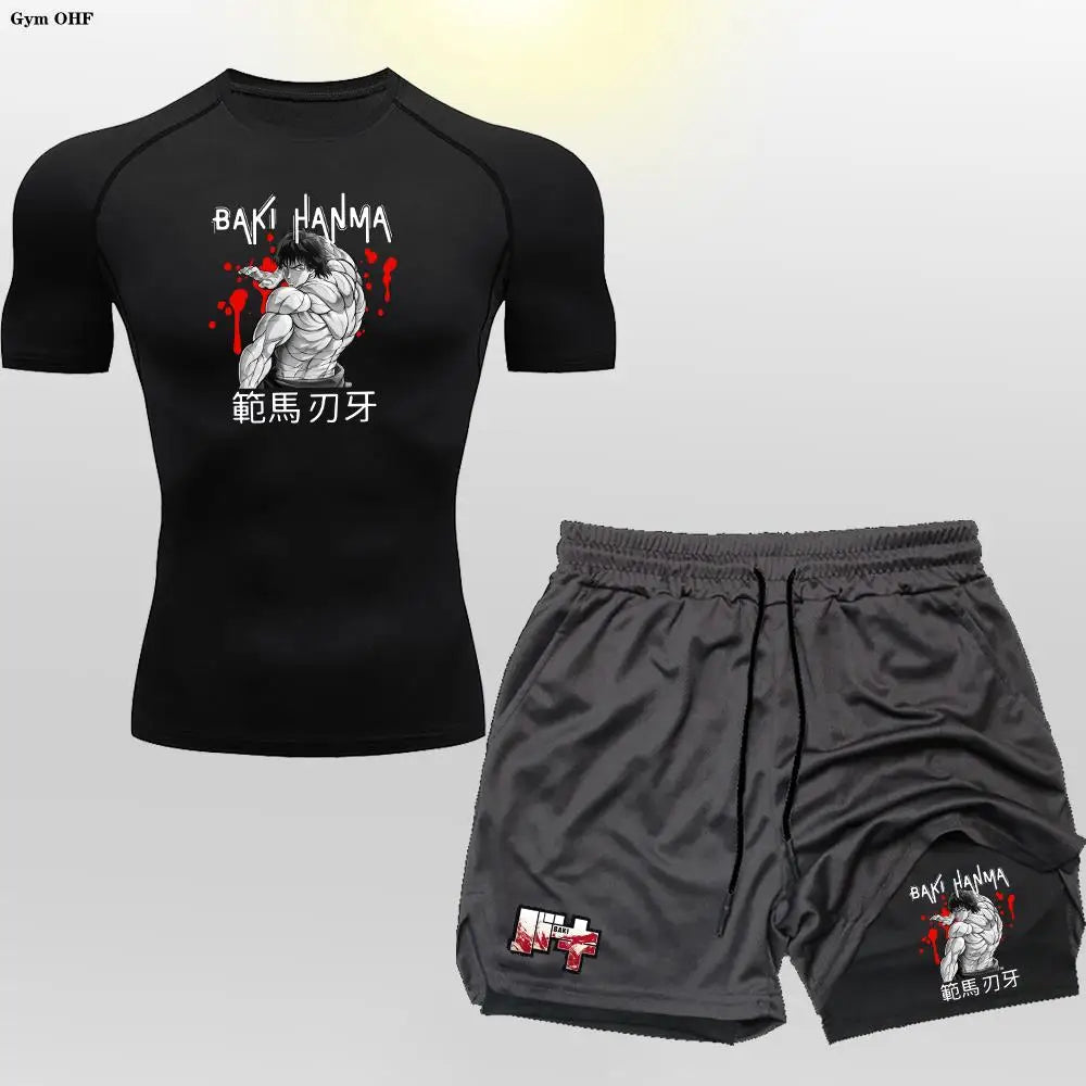 Men's "Baki Hanma: Grappler Edition" Compression Set – 2-in-1 Gym Tee & Shorts