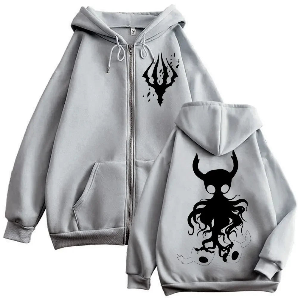 Official Hollow Knight "Knight & Hornet" Zipper Hoodie – Premium Fleece Gothic Sweatshirt