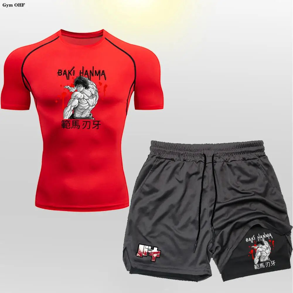 Men's "Baki Hanma: Grappler Edition" Compression Set – 2-in-1 Gym Tee & Shorts