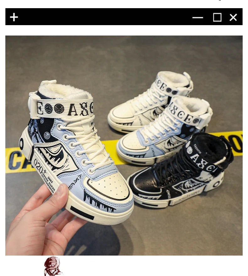 Boys' "Winter Guard" High-Top Sneakers – Waterproof Leather School & Sports Shoes