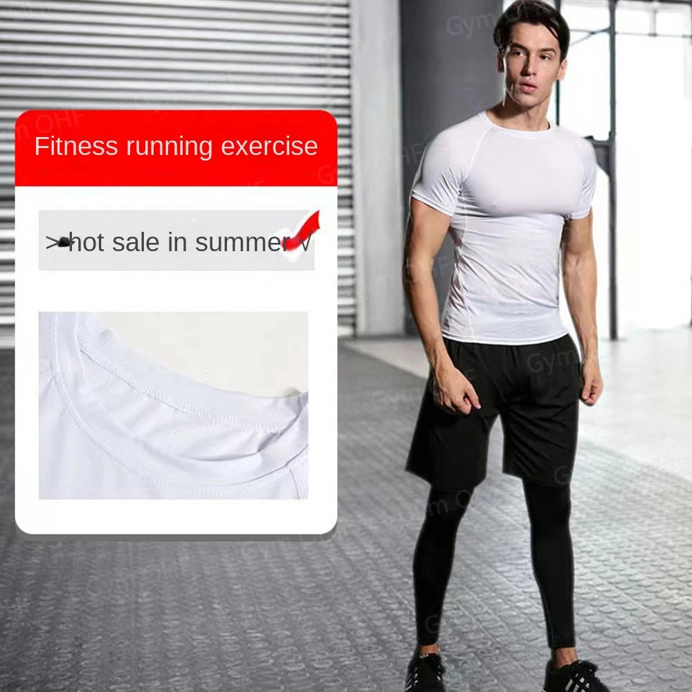 Men's "Heroic Spirit" Anime 2-in-1 Fitness Set – Compression Tee & Double-Deck Shorts