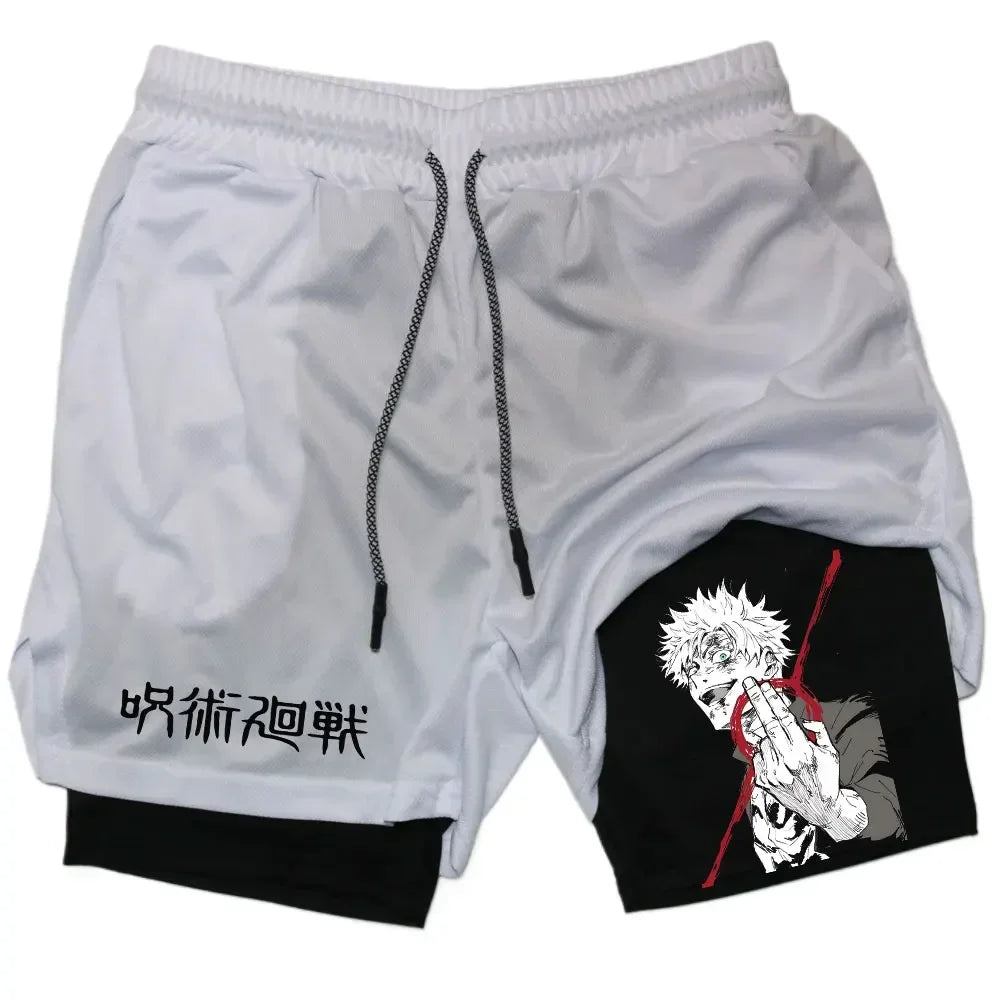 fficial Jujutsu Kaisen 2-in-1 Compression Shorts – Premium Anime Gym Performance Shorts