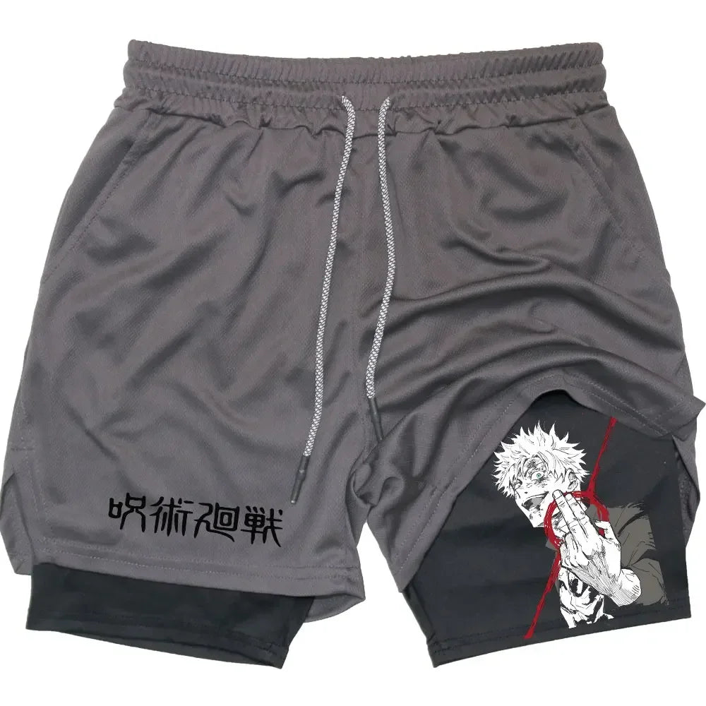 fficial Jujutsu Kaisen 2-in-1 Compression Shorts – Premium Anime Gym Performance Shorts