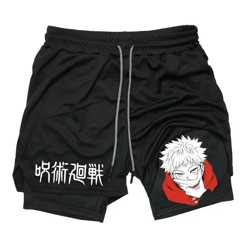 LAMLKKY" Jujutsu Kaisen 2-in-1 Performance Shorts – Premium Anime Gym Compression Shorts
