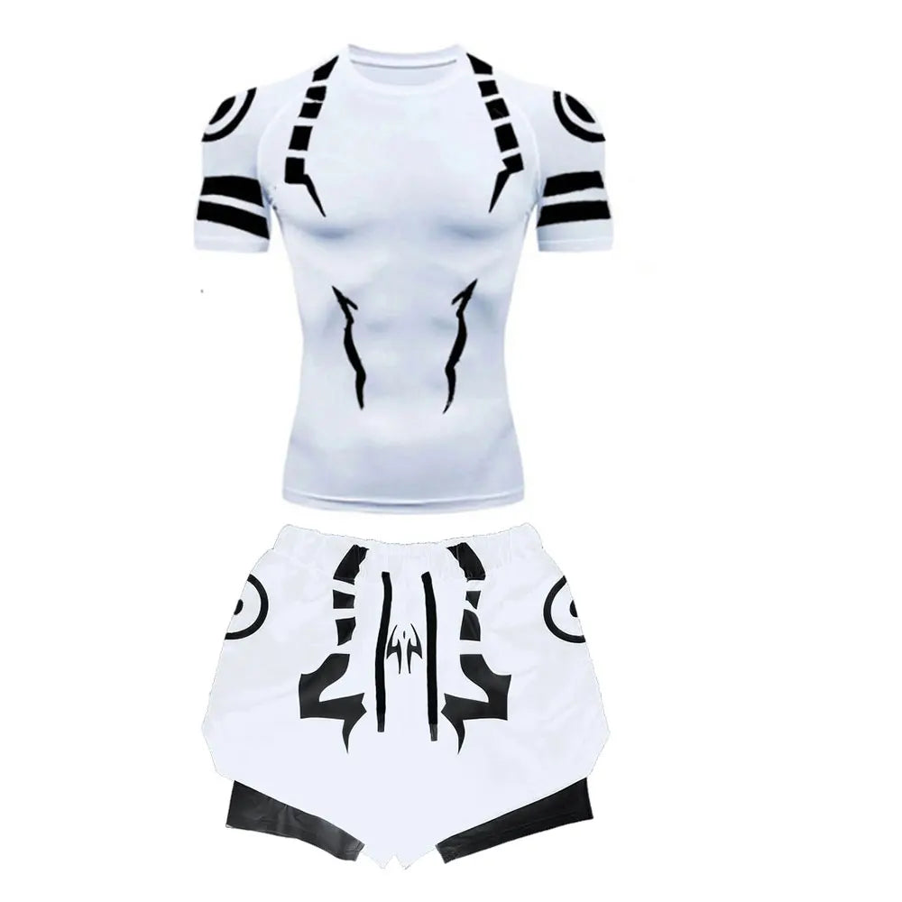 Men's "Jujutsu Kaisen" 3D Compression Set – Premium Gym Shirt & Training Shorts