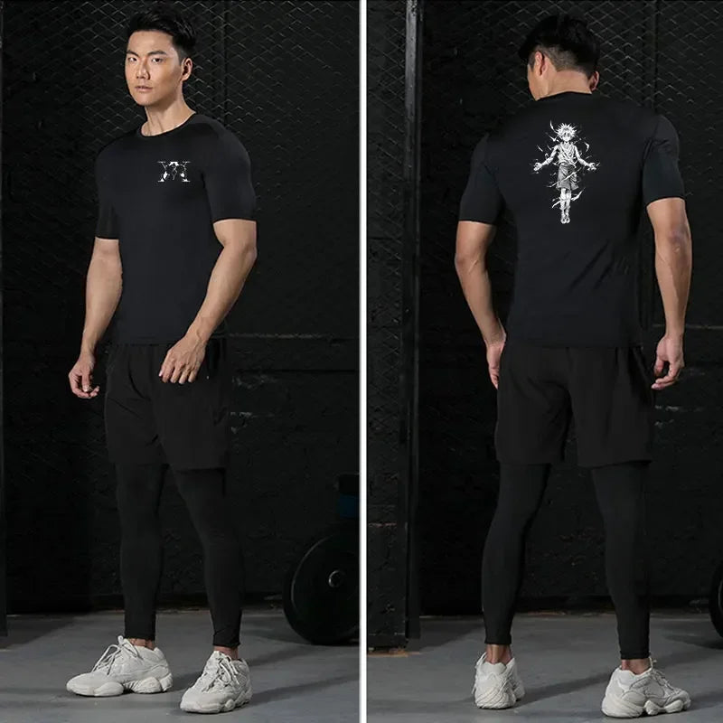 Men's "Elite Motion" Compression Shirt – Quick-Dry Graphic Athletic Tee for Gym & Fitness