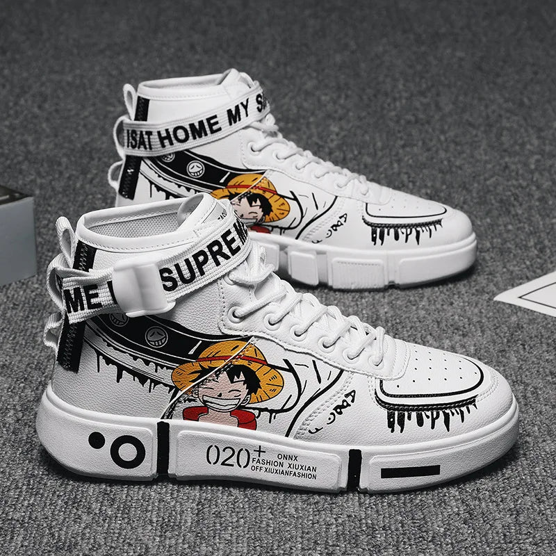 Official Bandai "One Piece: Luffy" High-Top Sneakers – Premium Anime Leisure Sports Shoes
