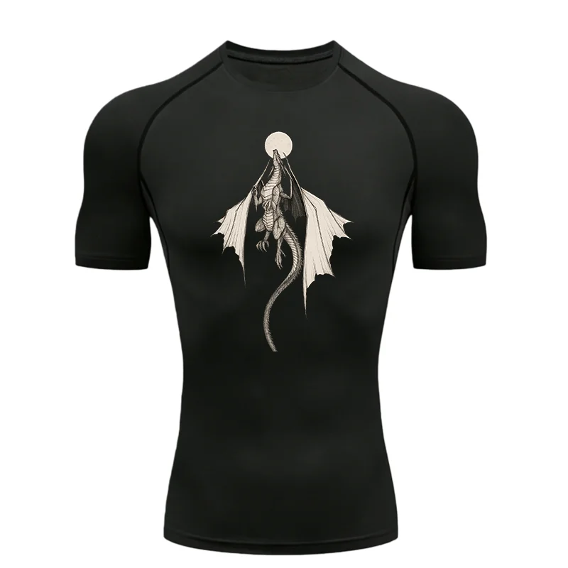 Men's "Midnight Dragon" Compression Shirt – Premium Short Sleeve Rash Guard for Gym & MMA