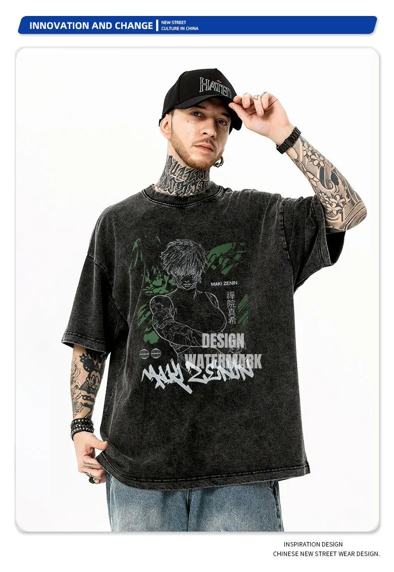 Official Bandai Jujutsu Kaisen "Itadori Yuuji" Vintage Washed T-Shirt – Premium Anime Streetwear