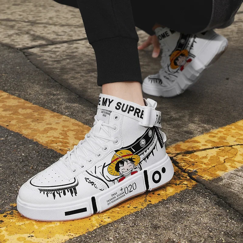 Official Bandai "One Piece: Luffy" High-Top Sneakers – Premium Anime Leisure Sports Shoes