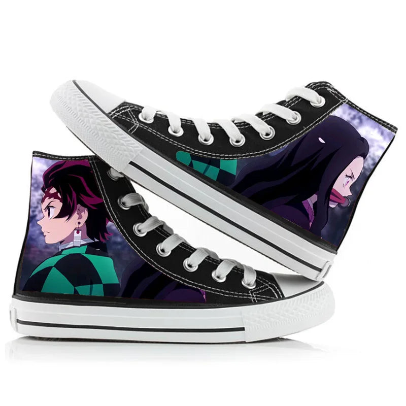 Official Bandai "Demon Slayer" High-Top Canvas Shoes – Tanjirou & Zenitsu Kawaii Edition