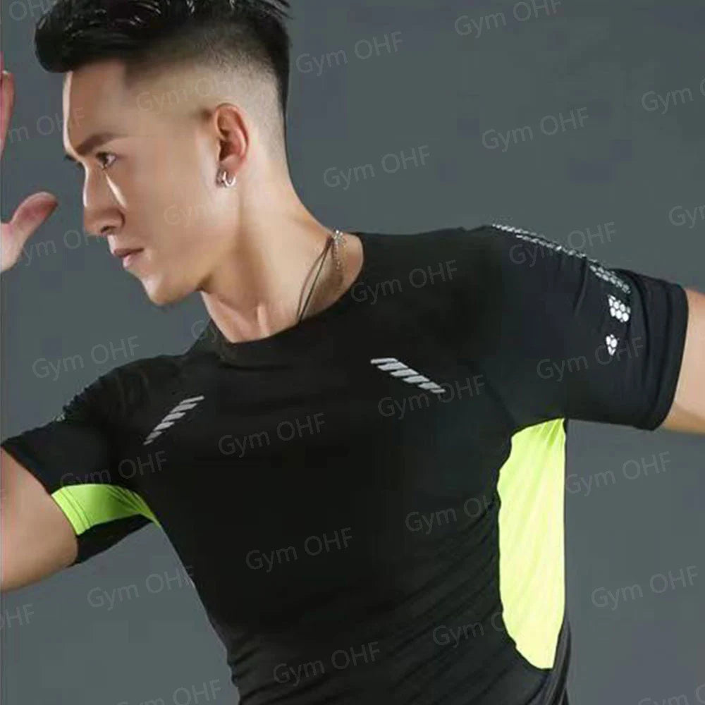 Men's "Anime Funny Face" 2-in-1 Fitness Set – Compression Tee & Double-Deck Shorts