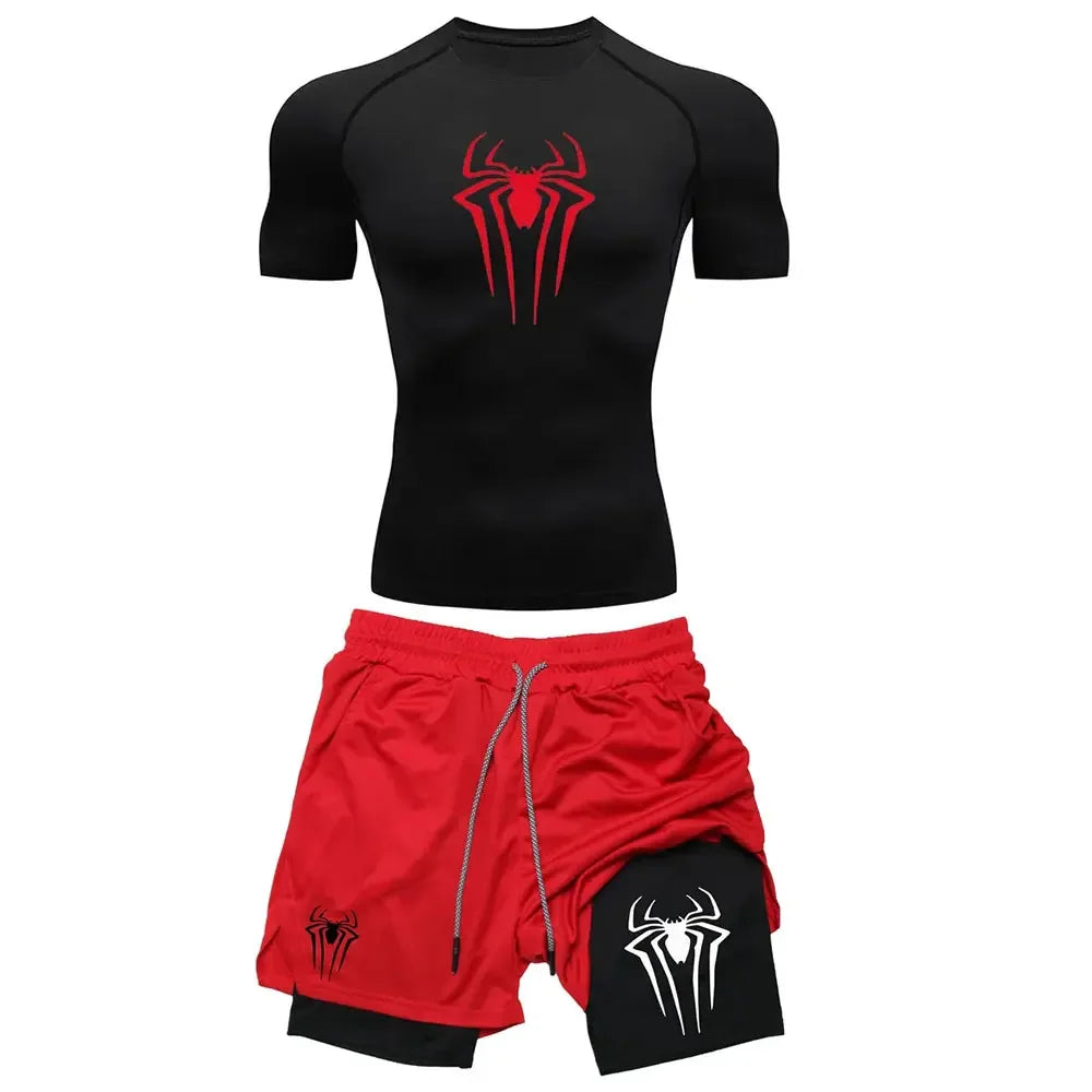 Men's "Spider Web" Y2K Compression Set – Premium Gym T-Shirt & Performance Shorts
