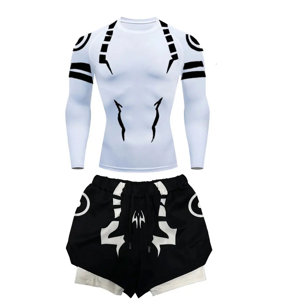 Men's "Jujutsu Kaisen" 3D Compression Set – Premium Gym Shirt & Training Shorts