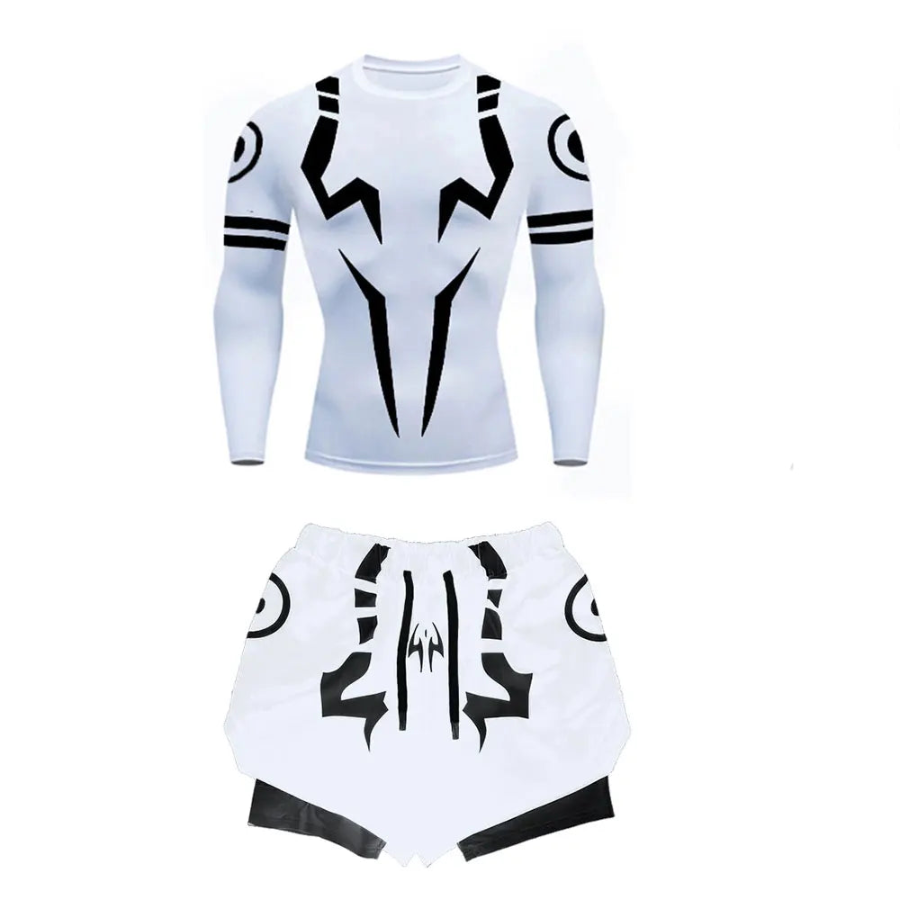 Men's "Jujutsu Kaisen" 3D Compression Set – Premium Gym Shirt & Training Shorts