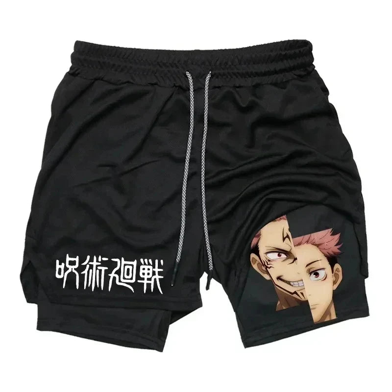 LAMLKKY" Jujutsu Kaisen 2-in-1 Performance Shorts – Premium Anime Gym Compression Shorts