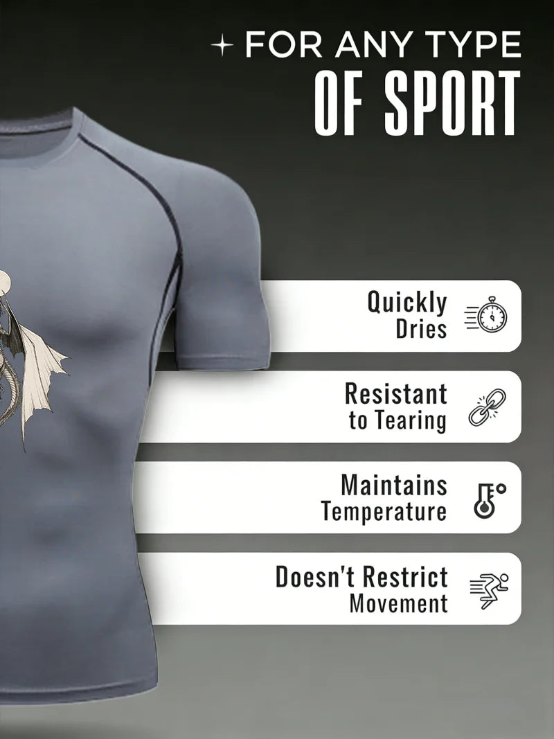 Men's "Midnight Dragon" Compression Shirt – Premium Short Sleeve Rash Guard for Gym & MMA
