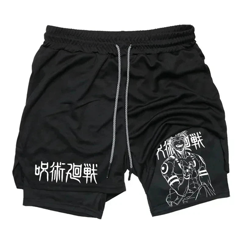 LAMLKKY" Jujutsu Kaisen 2-in-1 Performance Shorts – Premium Anime Gym Compression Shorts