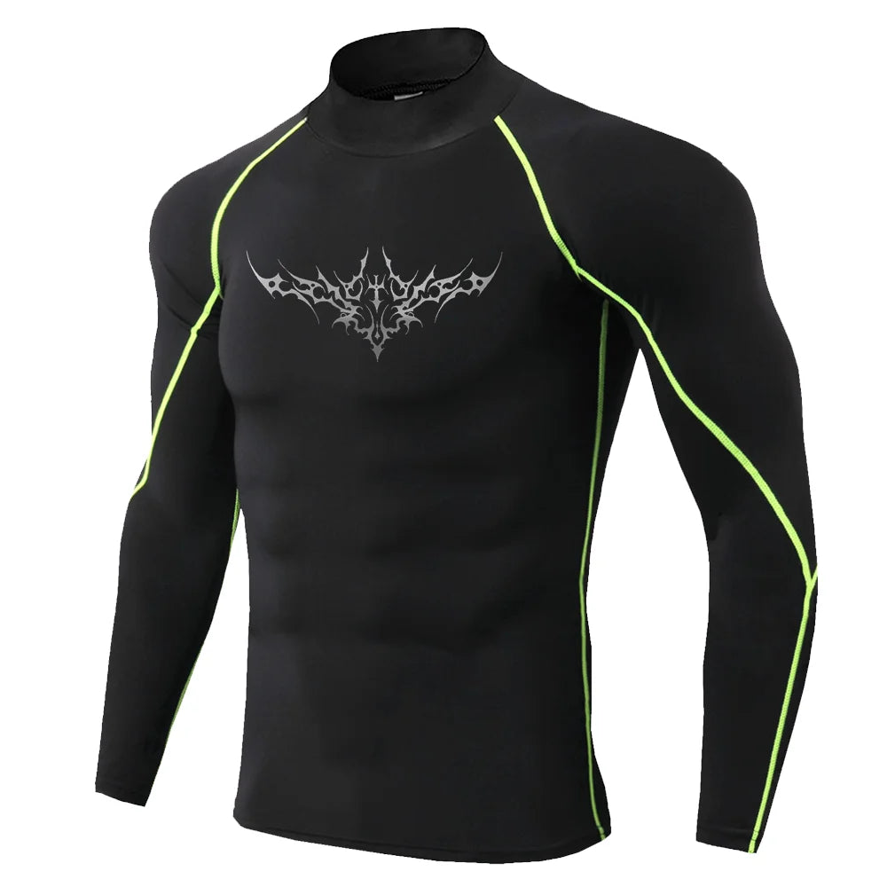 "pdmcms" Gothic Graphic High-Neck Compression Shirt – Premium Long Sleeve Fitness Top