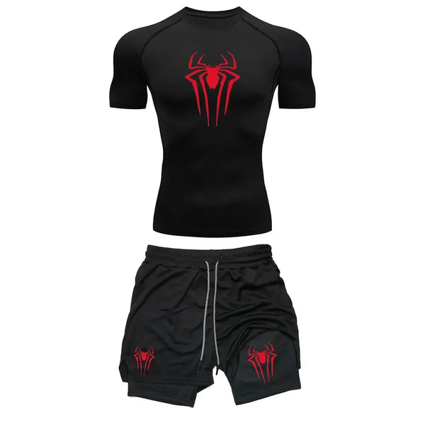 Men's "Spider Web" Y2K Compression Set – Premium Gym T-Shirt & Performance Shorts