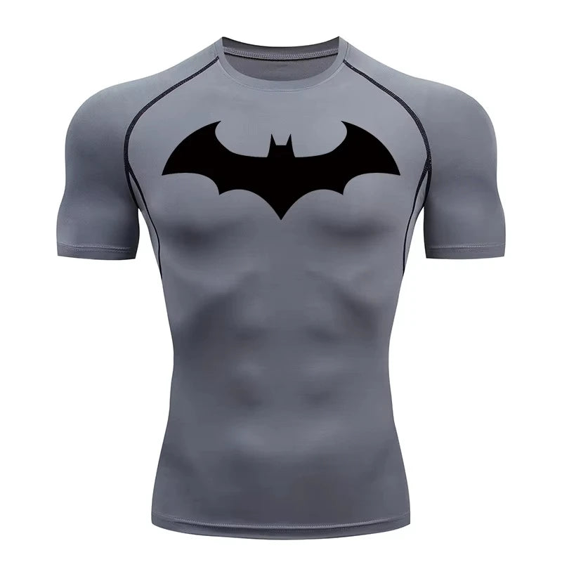 Men's "Bat Warrior" Compression Shirt – Premium Short Sleeve Rash Guard for Gym & BJJ
