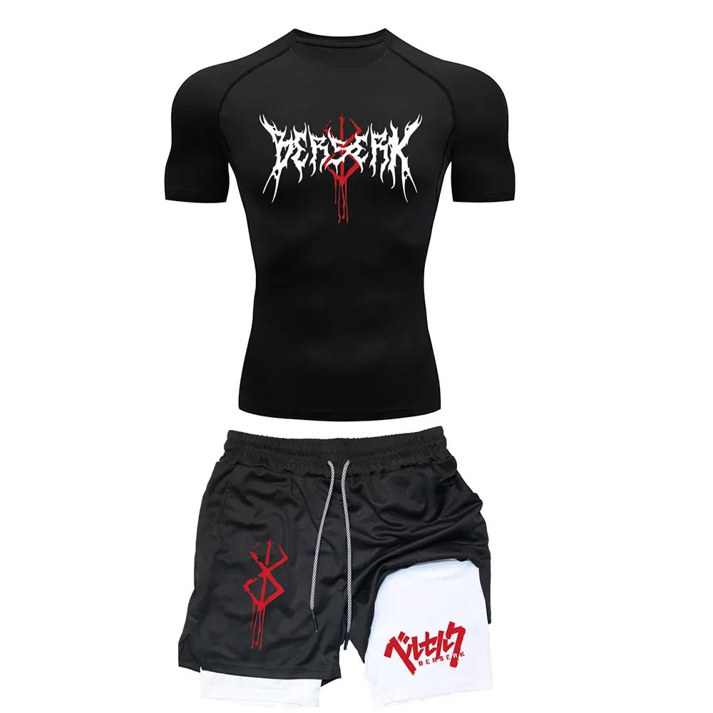Men's "Berserk: Beast of Darkness" Compression Set – Premium Gym T-Shirt & Running Shorts