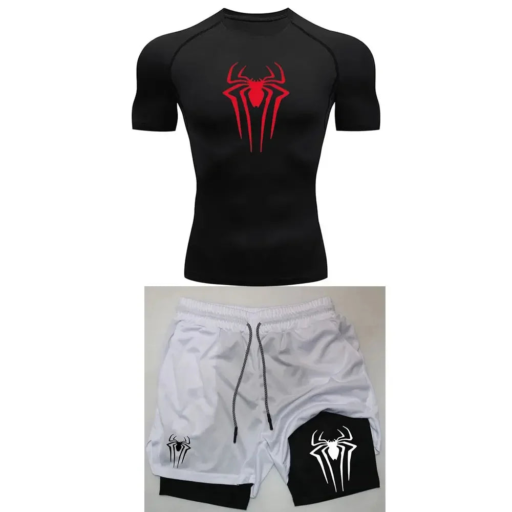Men's "Spider Web" Y2K Compression Set – Premium Gym T-Shirt & Performance Shorts