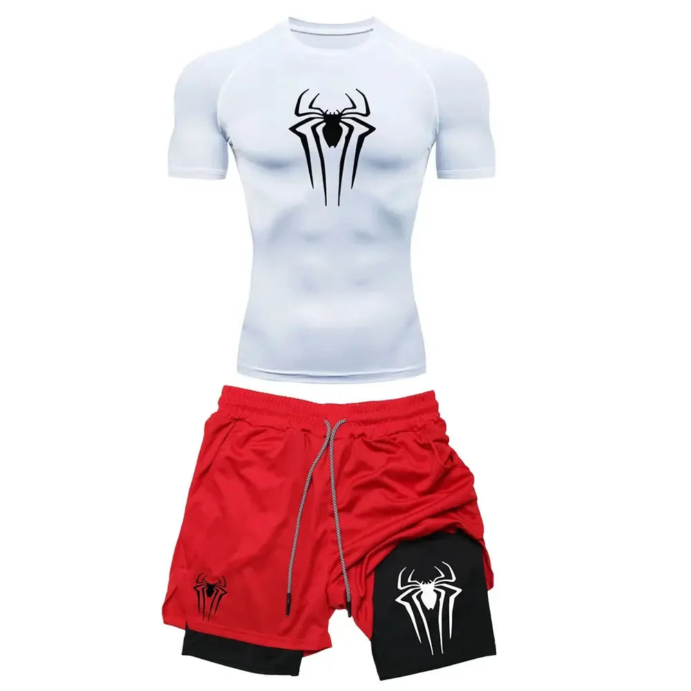 Men's "Spider Web" Y2K Compression Set – Premium Gym T-Shirt & Performance Shorts