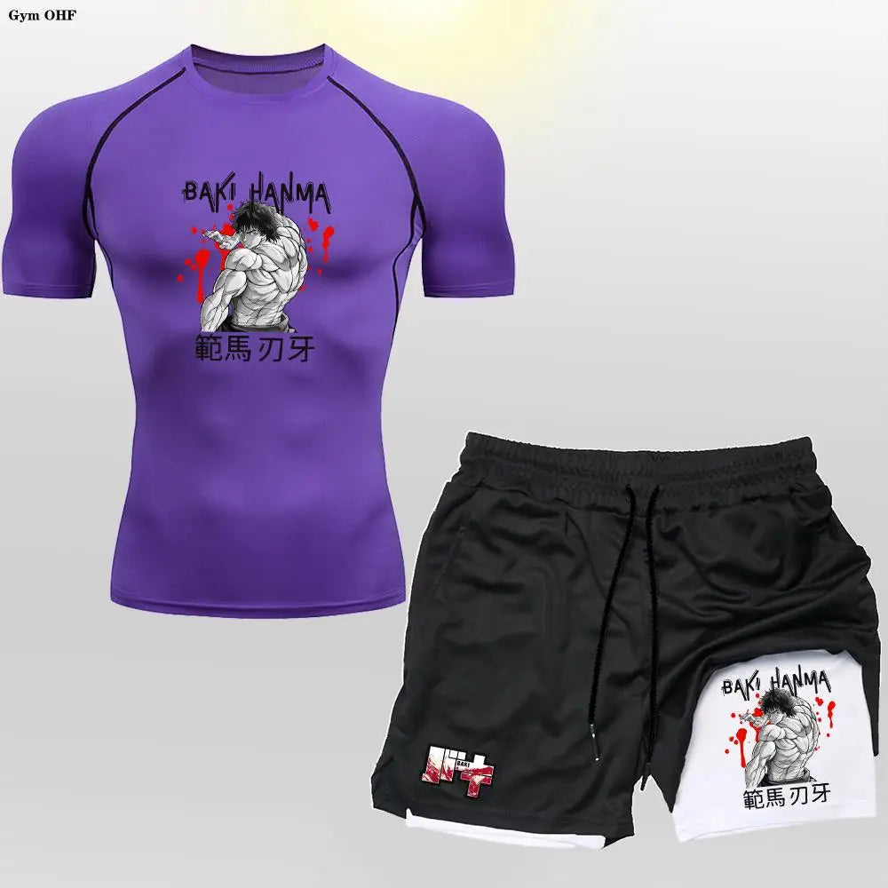 Men's "Baki Hanma: Grappler Edition" Compression Set – 2-in-1 Gym Tee & Shorts
