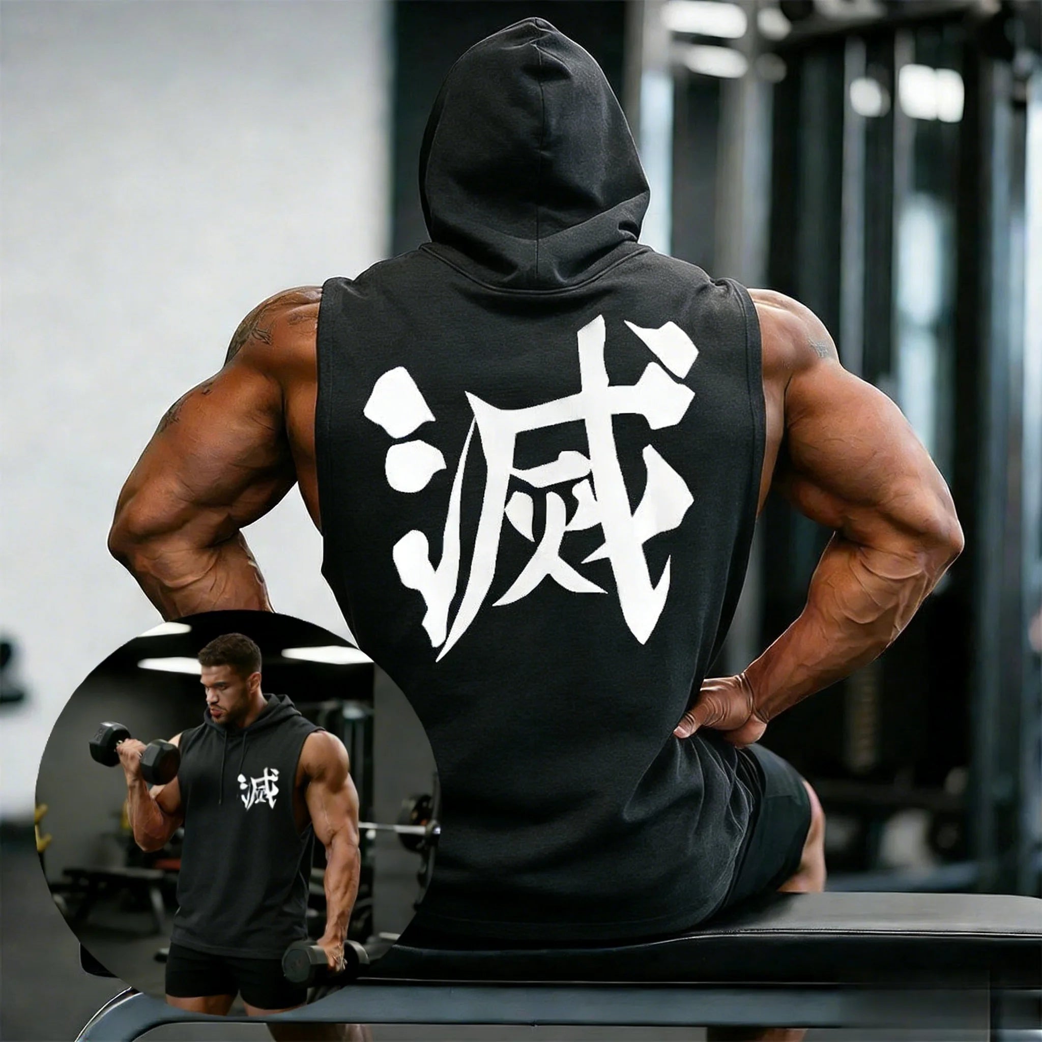 Men's "Demon Slayer: Hashira Strength" Sleeveless Hoodie – Premium Cotton Gym Tank Top