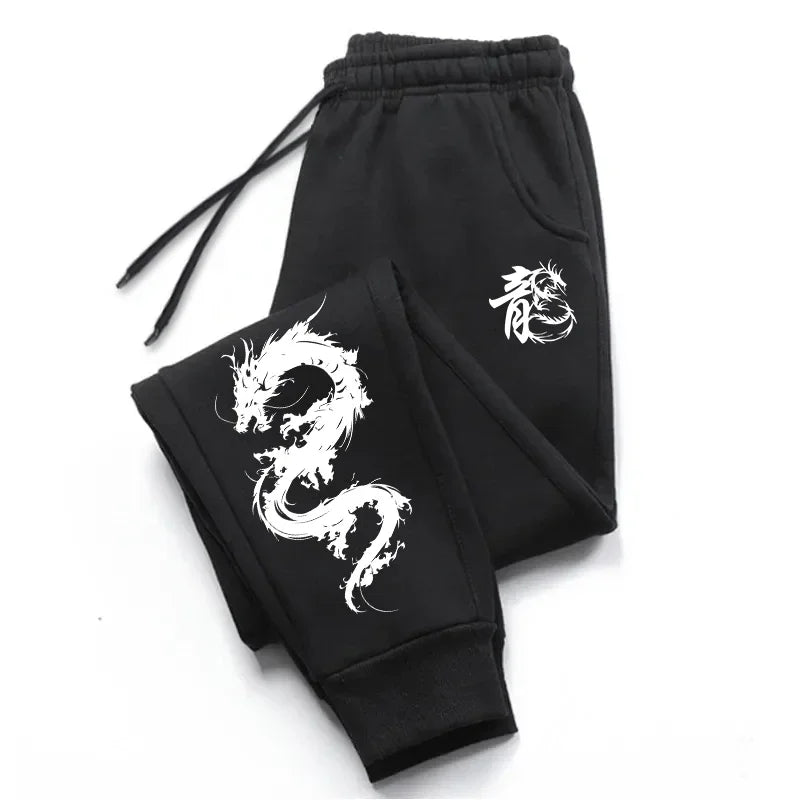 Men's "Chinese Dragon" Graphic Joggers – Premium Fleece-Lined Smart Casual Sweatpants